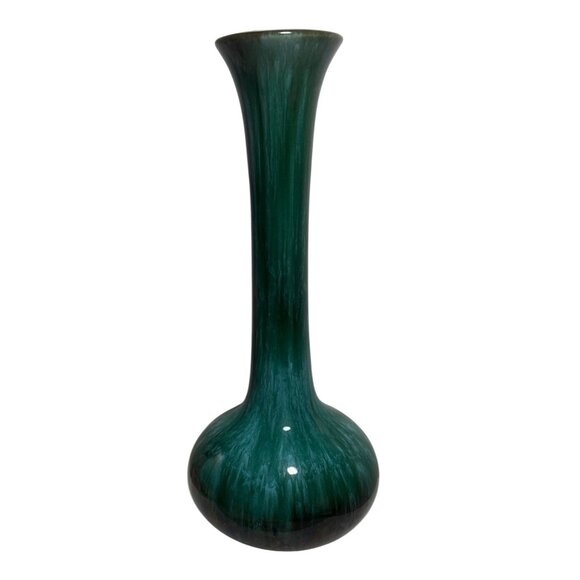 Blue Mountain Pottery Tall Bud Vase 11" Green Drip Glaze Ceramic Canada MCM - Picture 1 of 7
